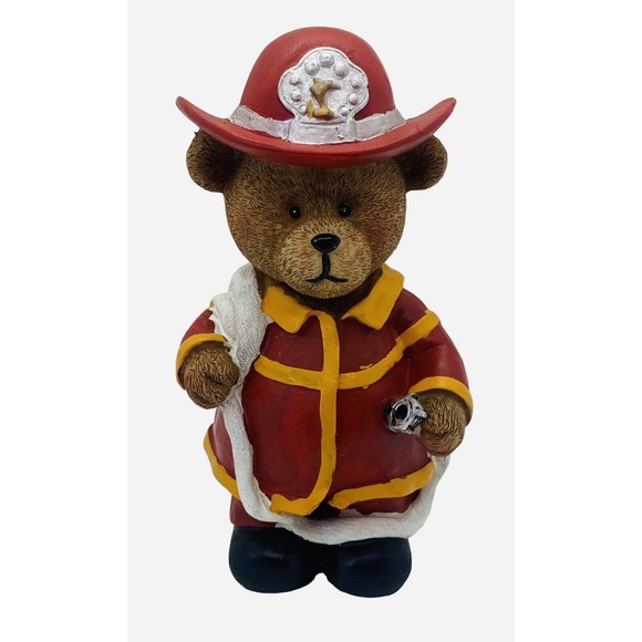 Firefighter Bear Holding Fire Hose Figurine Statue Polystone Fireman Collectible - Picture 7 of 11